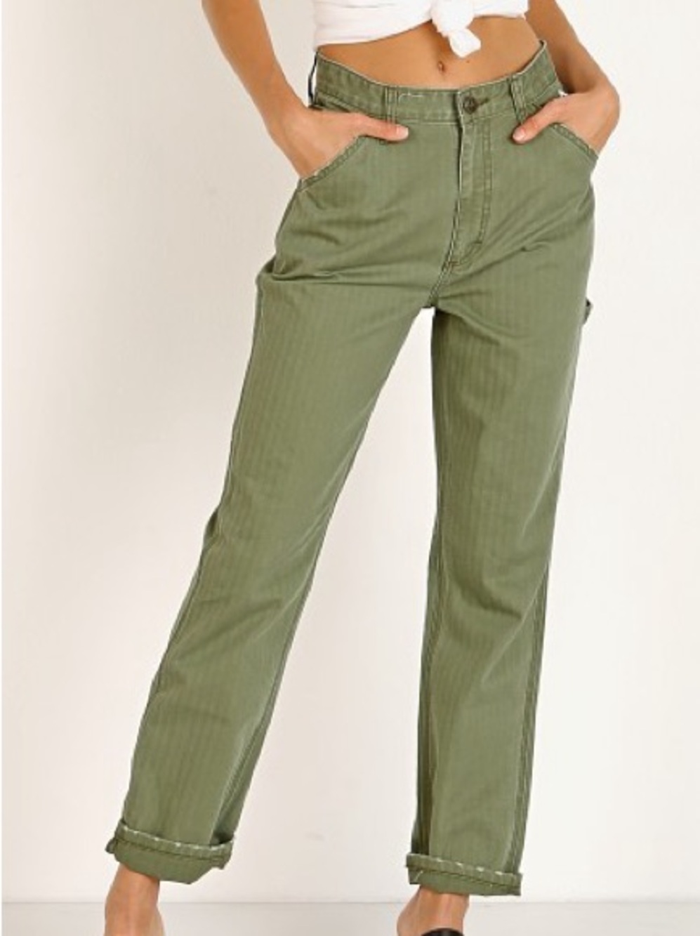 Olive Green High-Rise Straight Leg Pants